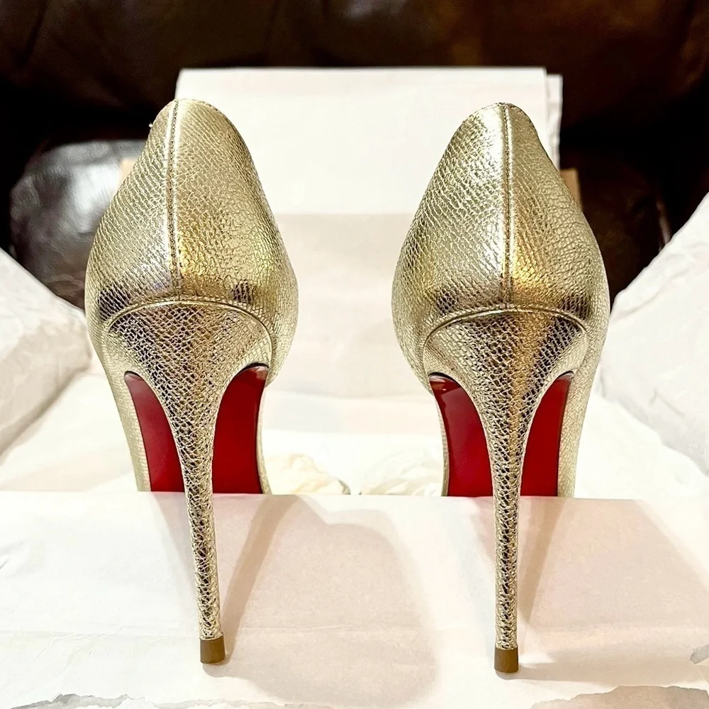 Christian Louboutin iconic ‘Iriza’ champaign gold leather 100mm EU37.5